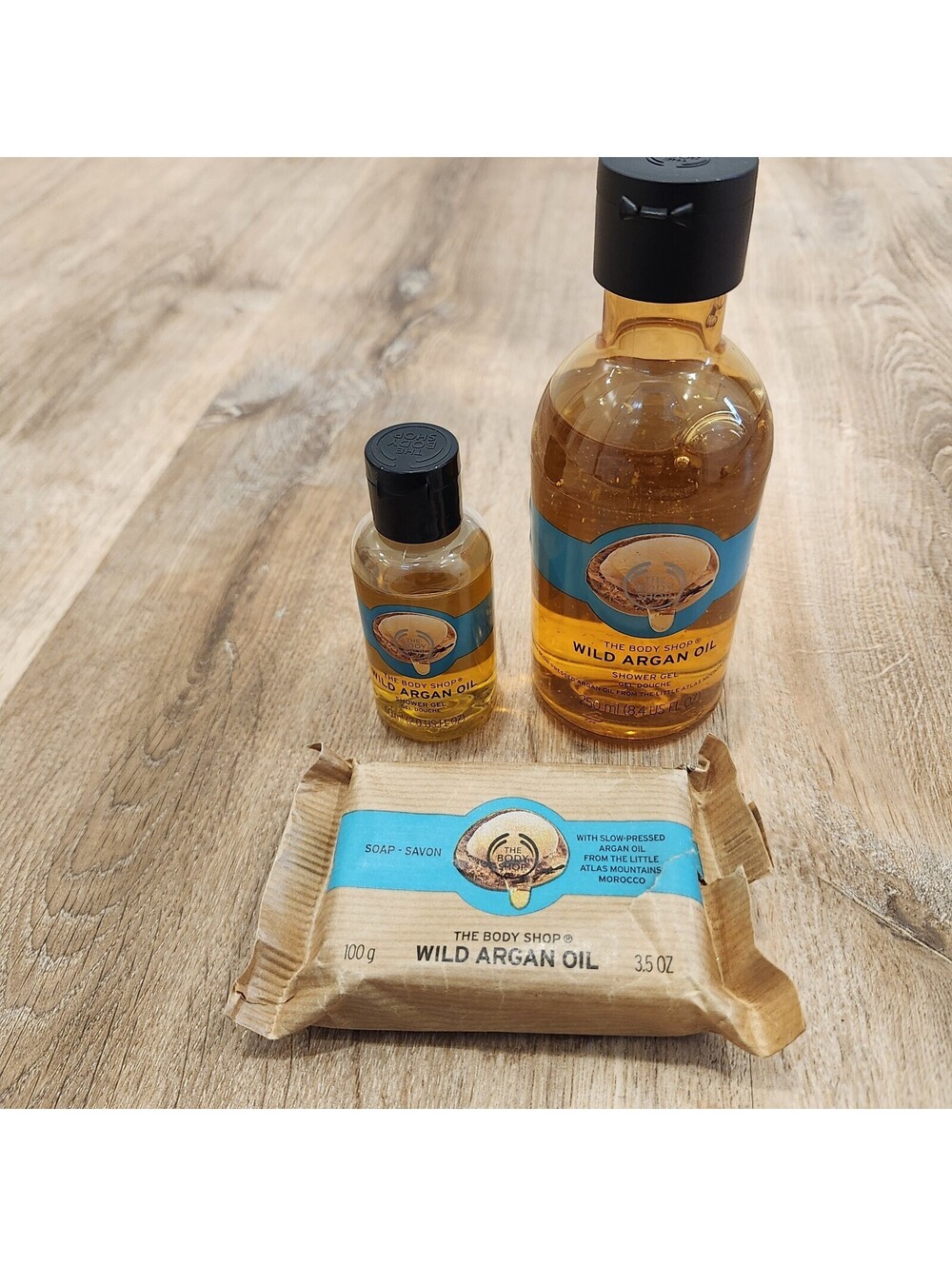 THE BODY SHOP Wild Argan Oil Shower Gel 8.4 oz, 2 oz, & 3.5 oz Bar Soap